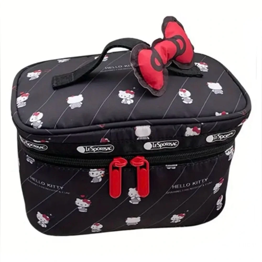 Sanrio Hello Kitty Black Cosmetic Bag with Red Bow Accent